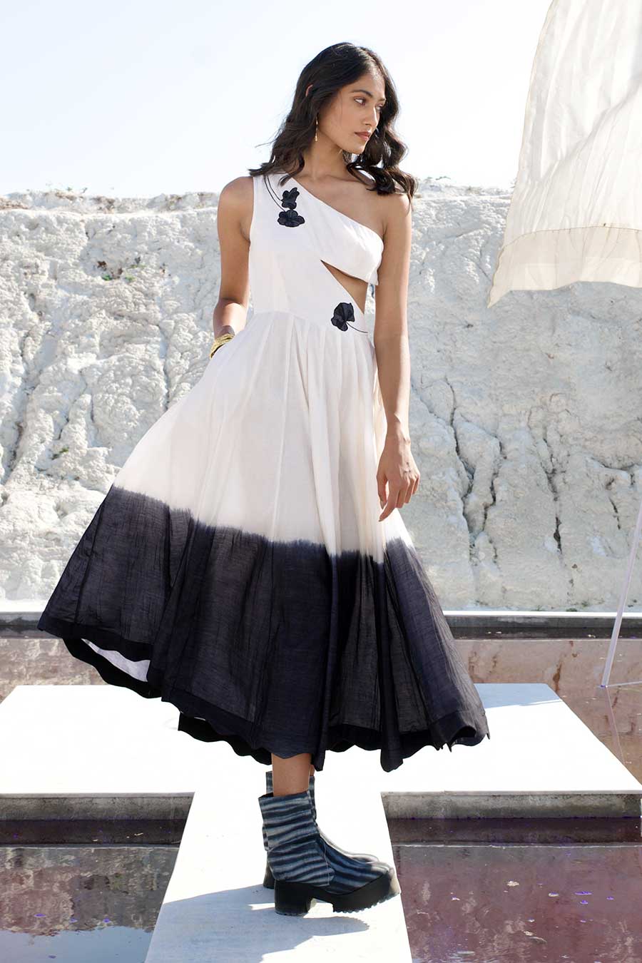 Black & White Ombre Embroidered Dress
