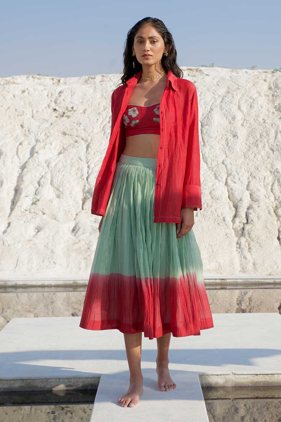 Green & Red Skirt & Top Co-Ord Set