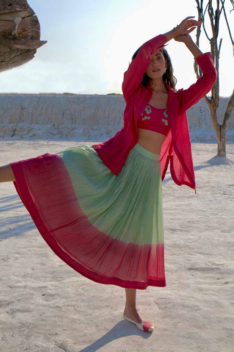 Green & Red Skirt & Top Co-Ord Set