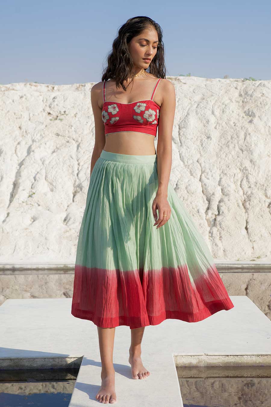 Green & Red Skirt & Top Co-Ord Set