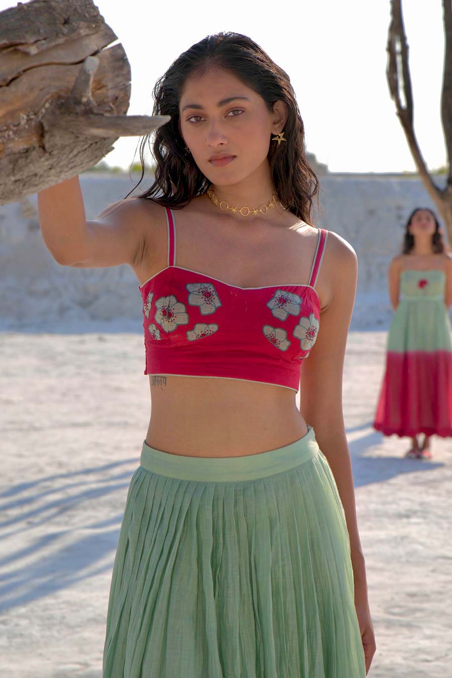 Green & Red Skirt & Top Co-Ord Set