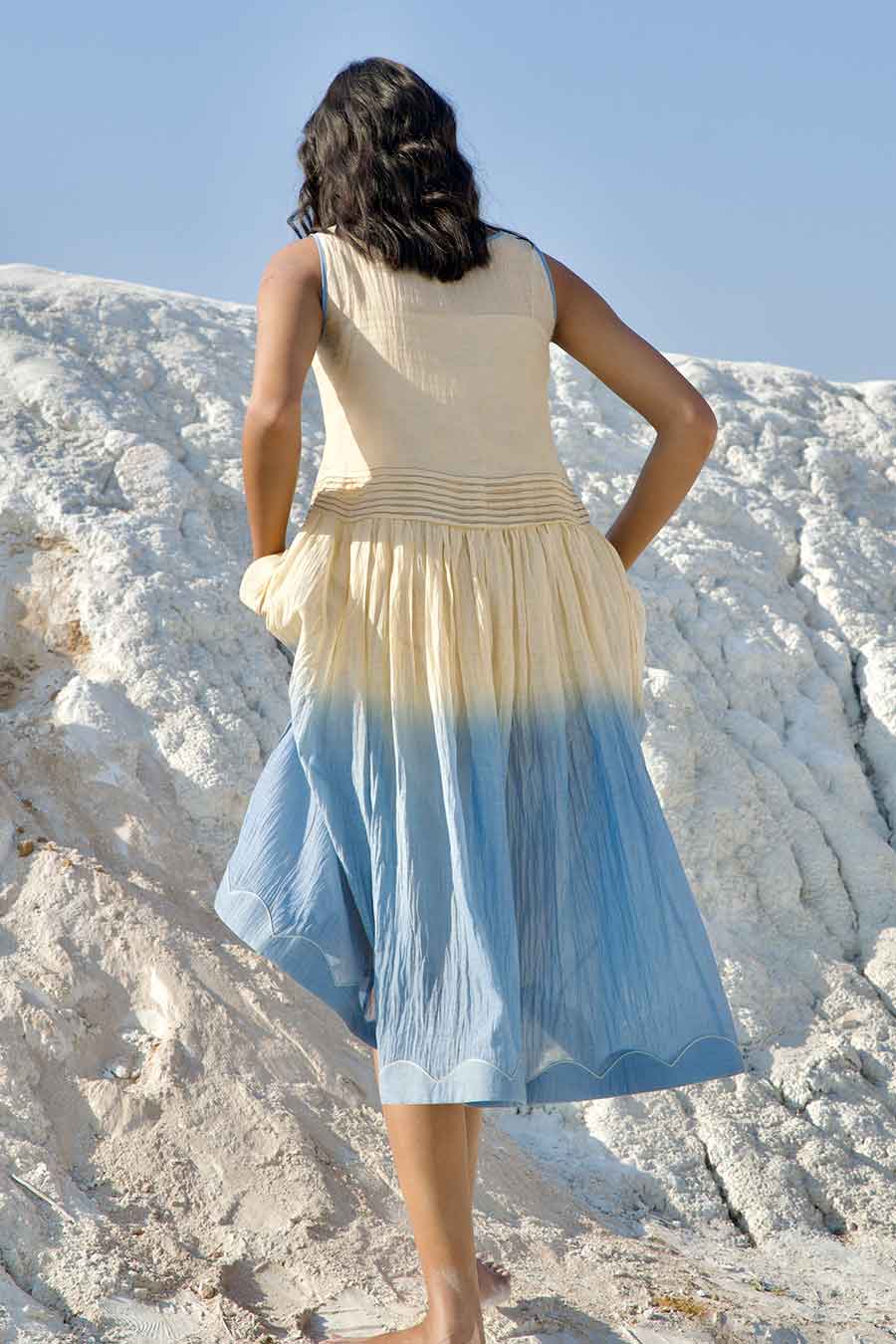 Shop Blue & yellow Ombre Embroidered Dress by THE LOOM ART at House of Designers HOUSE OF DESIGNERS Shop Blue & yellow Ombre Embroidered Dress by THE LOOM ART at House of Designers HOUSE OF DESIGNERS