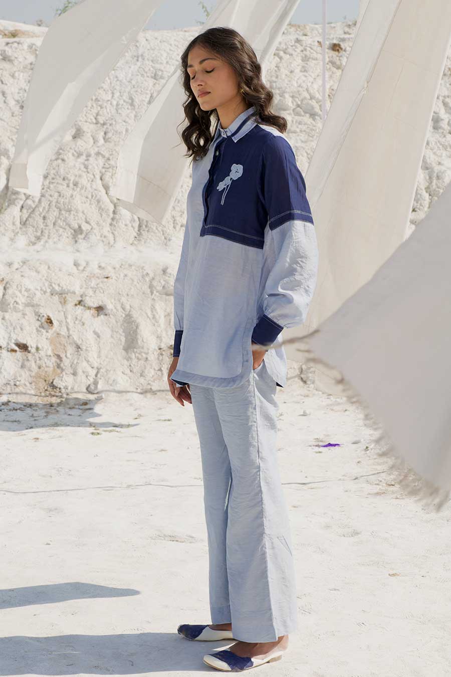 Blue Embroidered Top & Pant Co-Ord Set
