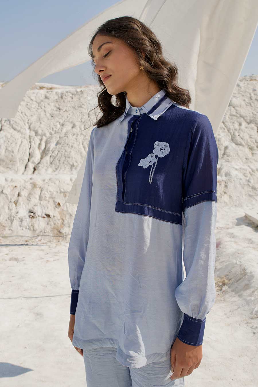 Blue Embroidered Top & Pant Co-Ord Set