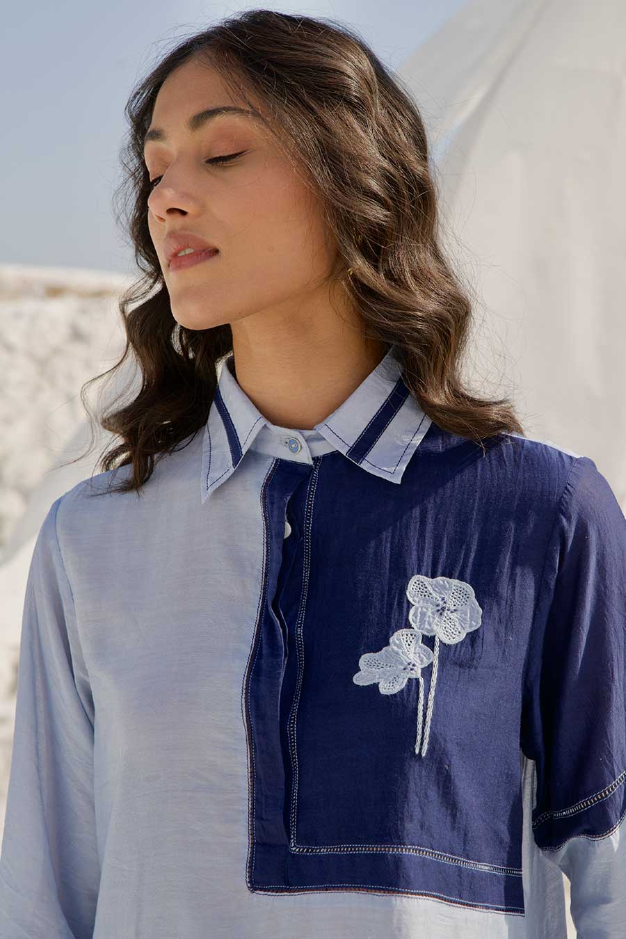 Blue Embroidered Top & Pant Co-Ord Set