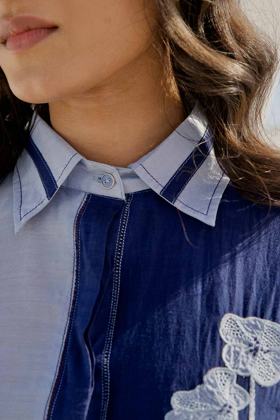 Blue Embroidered Top & Pant Co-Ord Set