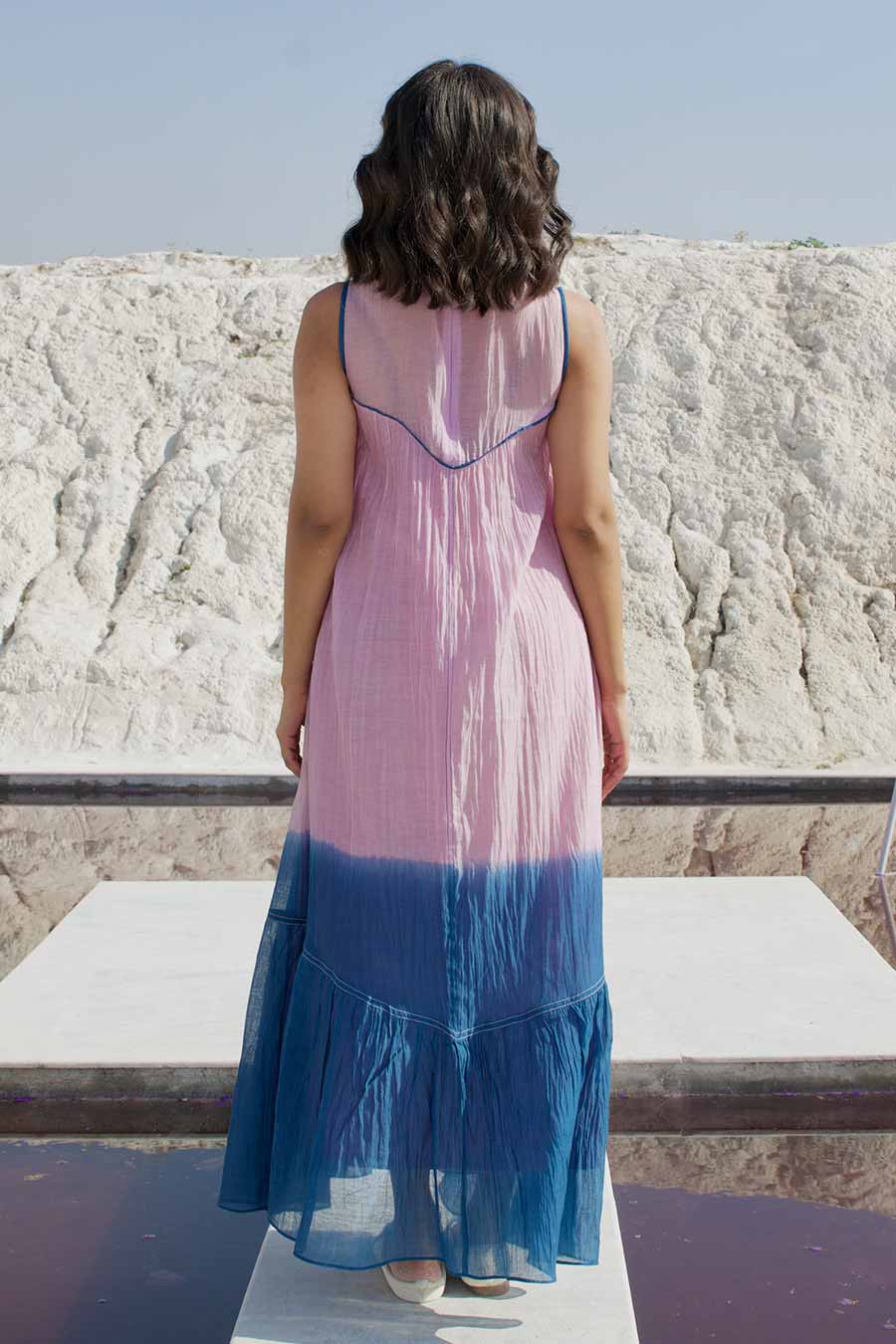 Pink & Blue Ombre Embroidered Dress