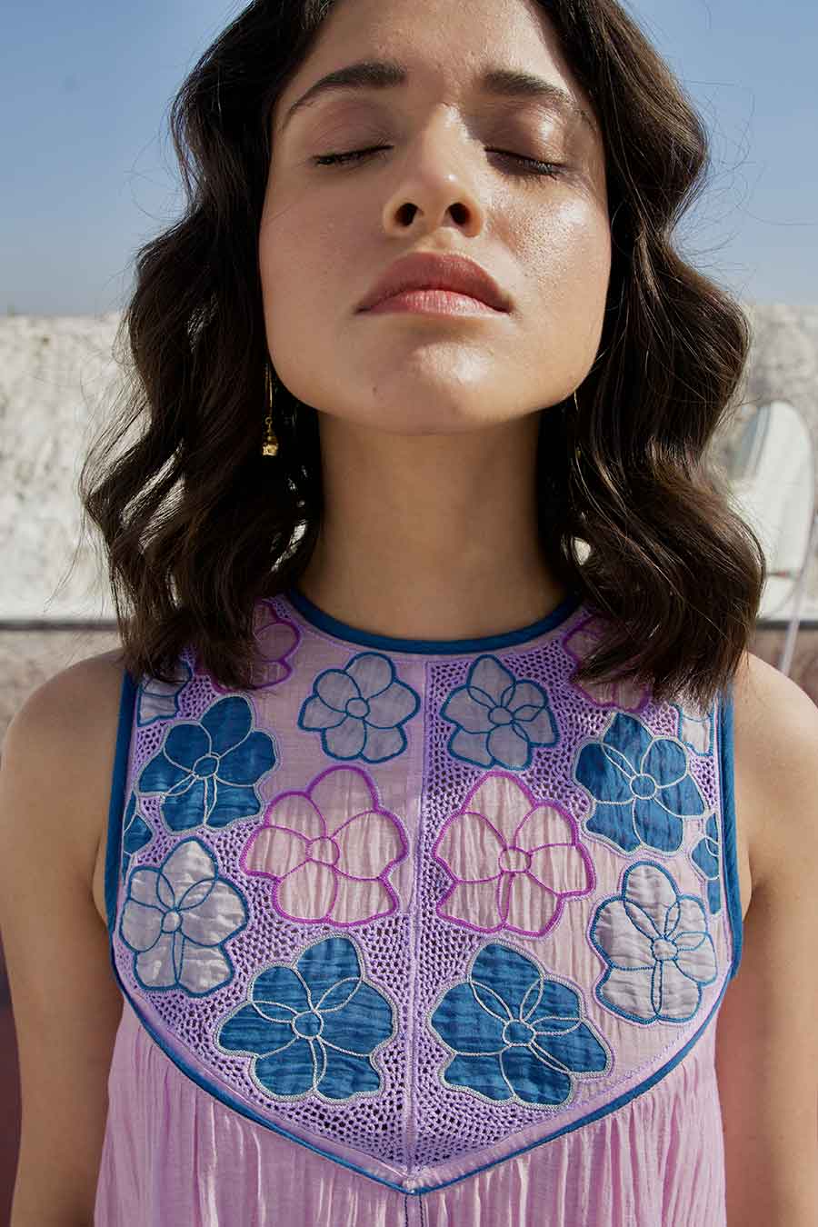 Pink & Blue Ombre Embroidered Dress
