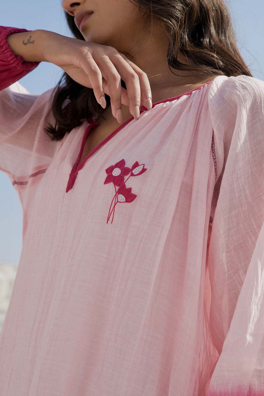 Pink Ombre Embroidered Dress