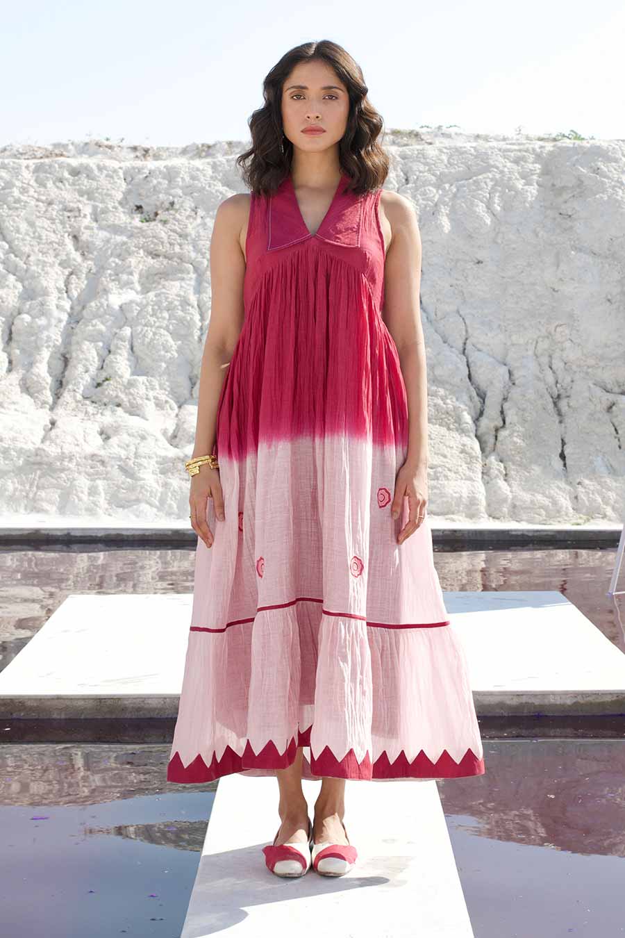 Pink Ombre Embroidered Dress