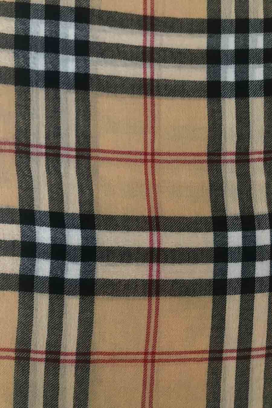 Beige Plaid Checks Fine Wool Stole