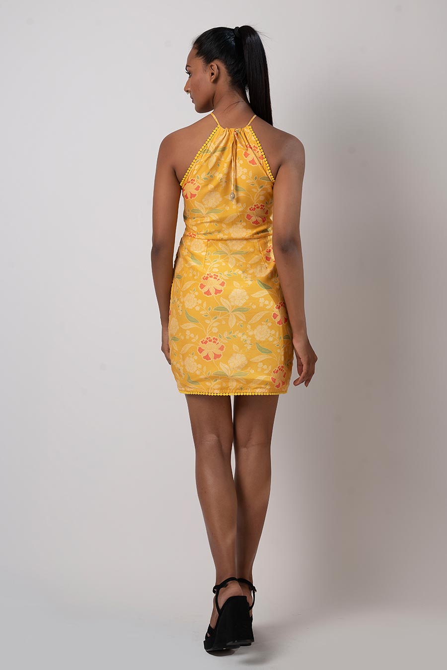 Yellow Floral Printed Tulip Dress