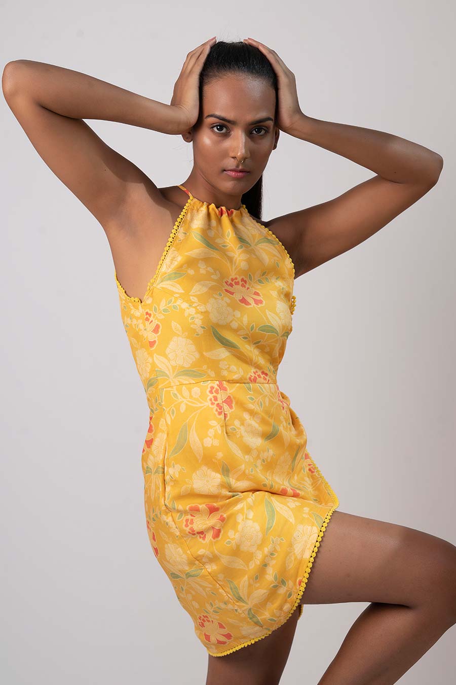 Yellow Floral Printed Tulip Dress