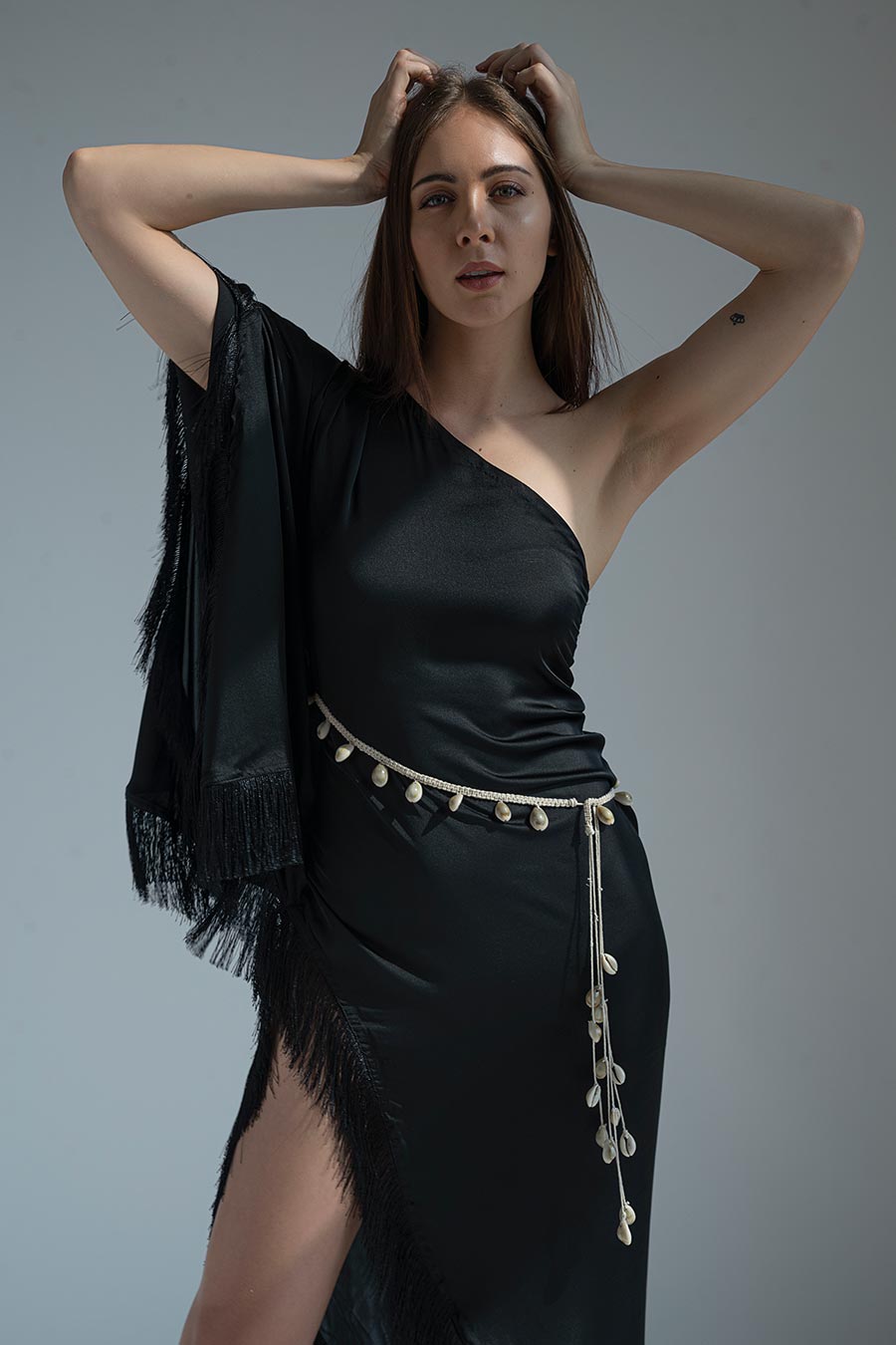 Black One-Shoulder Kaftan Dress