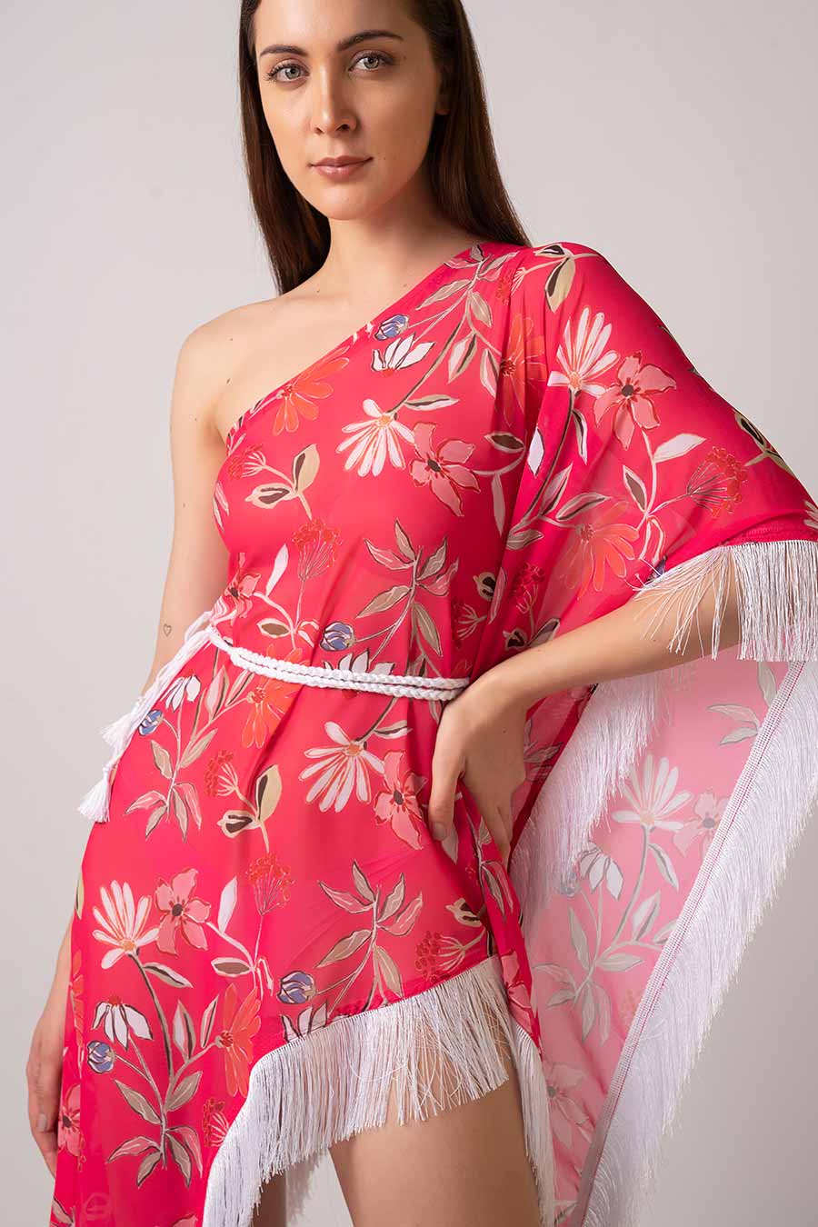 Pink One-Shoulder Printed Dress