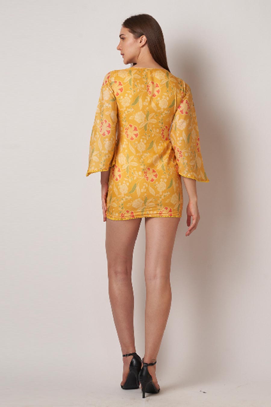 Yellow Floral Printed Short Dress