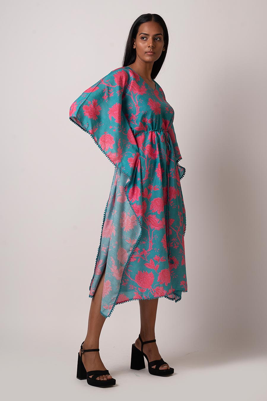 Blue Floral Printed Kaftan Dress