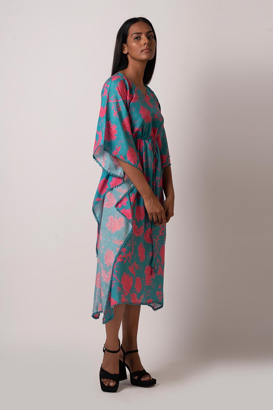 Blue Floral Printed Kaftan Dress