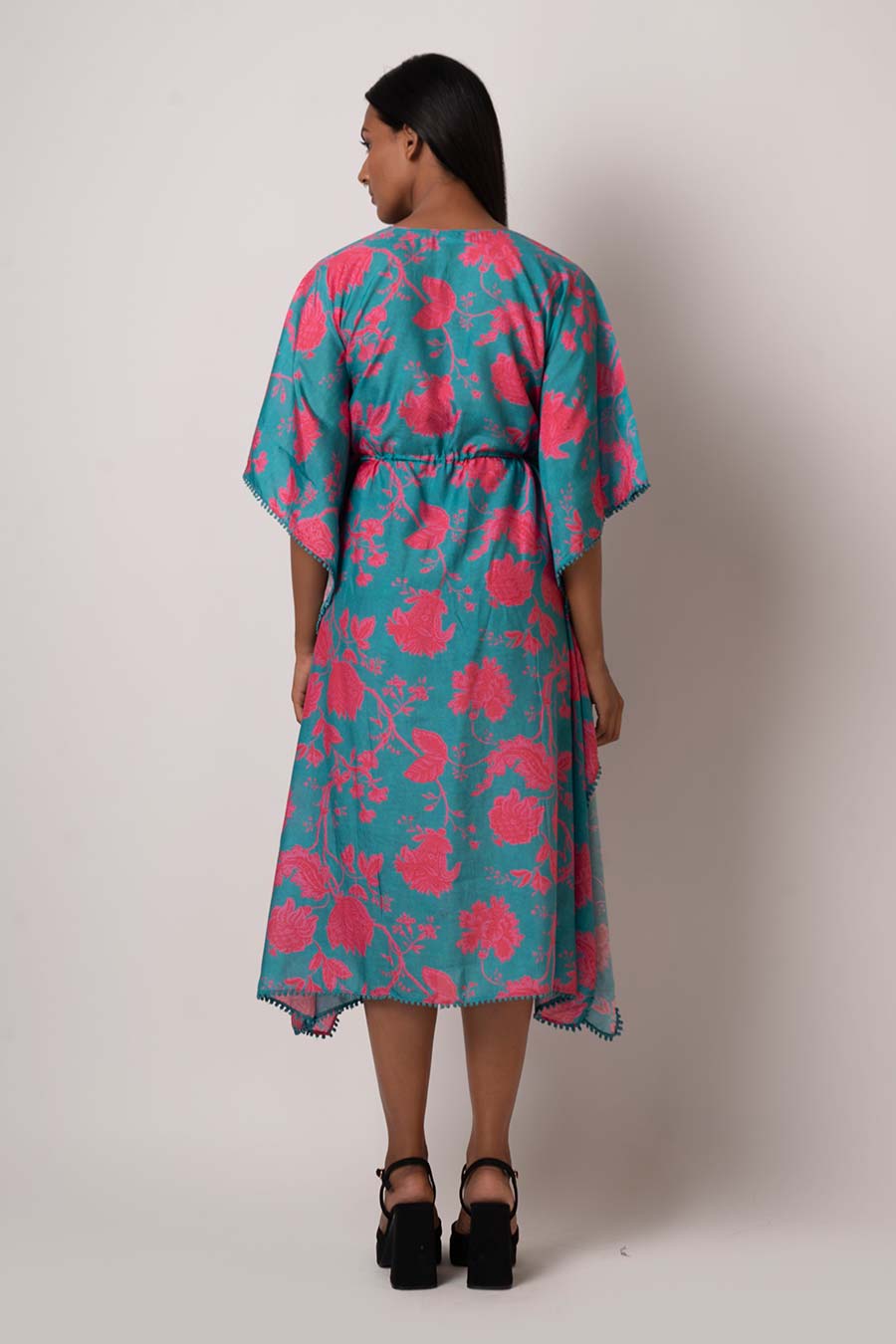 Blue Floral Printed Kaftan Dress
