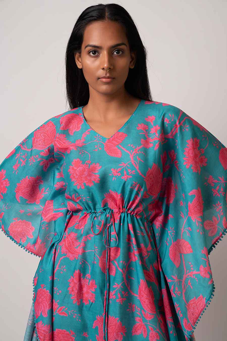 Blue Floral Printed Kaftan Dress