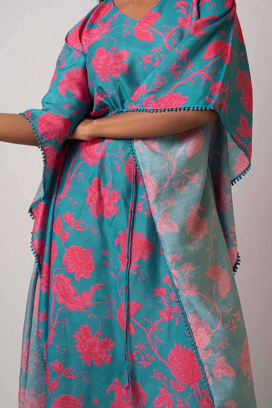 Blue Floral Printed Kaftan Dress