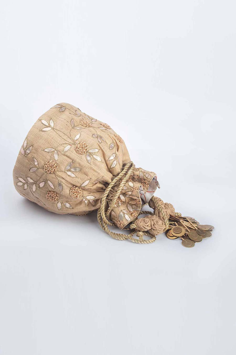 Floral Hand Embroidered Gold Potli
