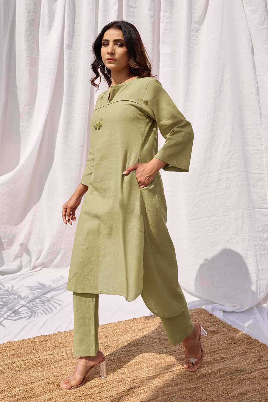 Lime Kurta & Pant Co-Ord Set