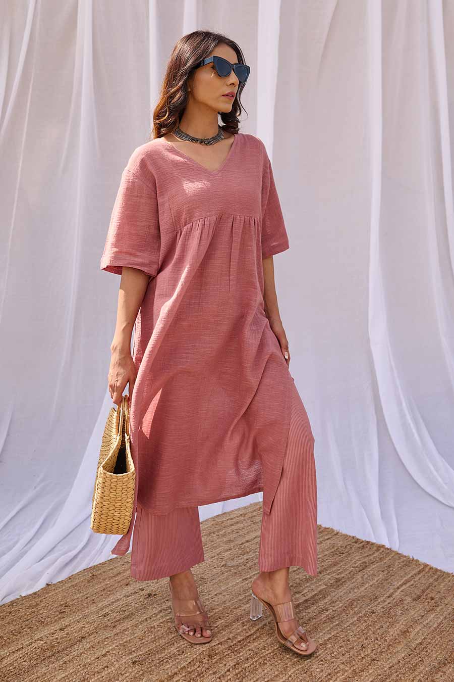 Pink Kurta & Pant Resort Co-Ord