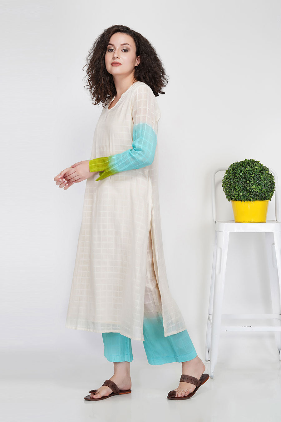 Checkered Cotton Kurta & Pants Set