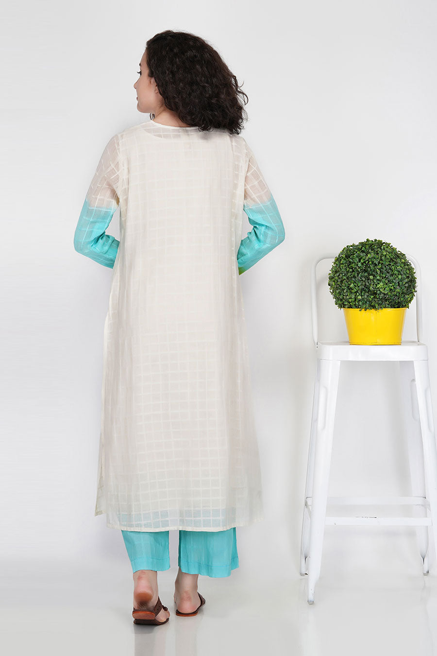 Sheer Check Cotton Kurta With Slip