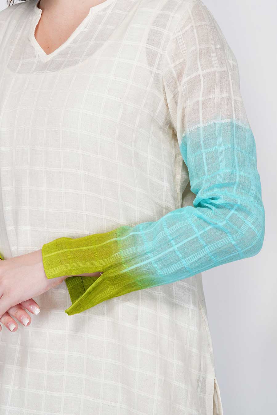 Sheer Check Cotton Kurta With Slip