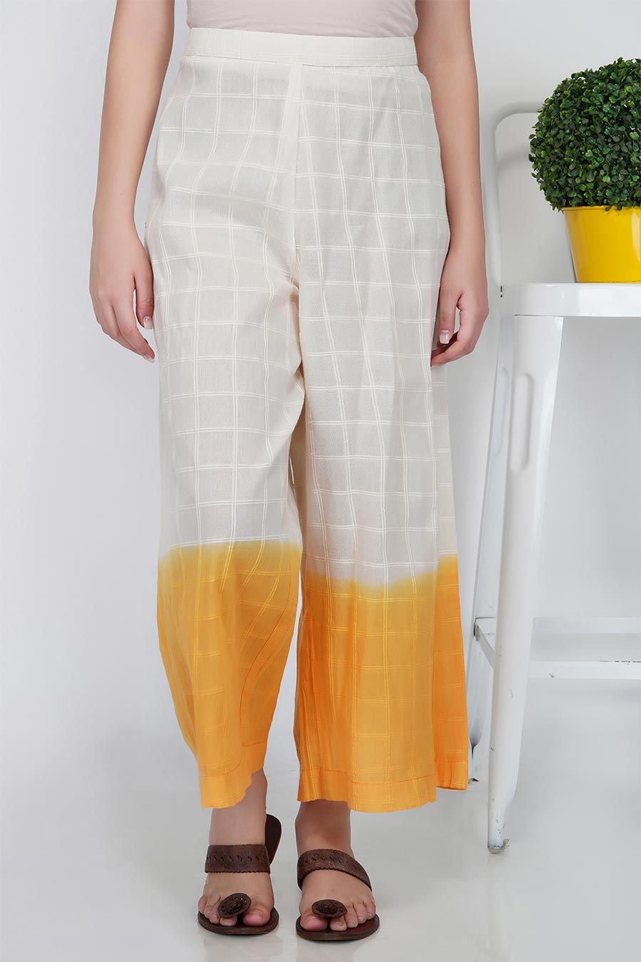 Orange Dip Dyed Wide Cotton Pants