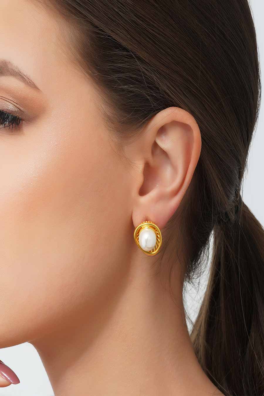 Pearl Zoned - Gold Plated Studs Earrings