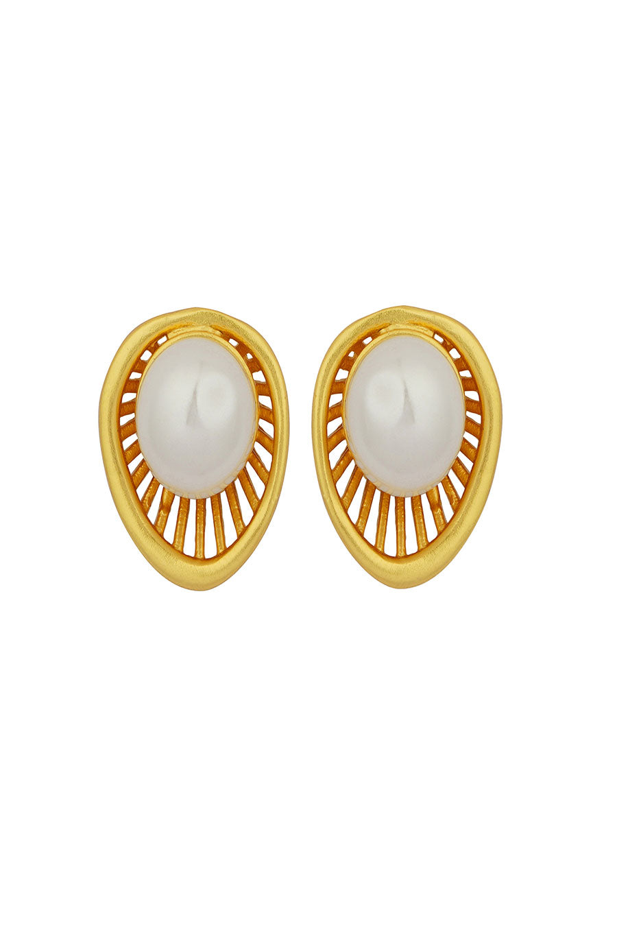 Pearl Zoned - Gold Plated Studs Earrings