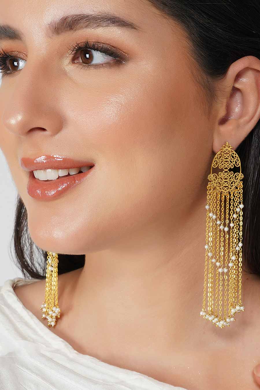 Resham Pearl Dangler Earrings