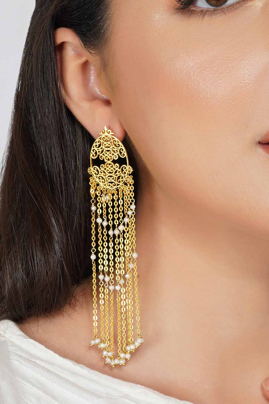 Resham Pearl Dangler Earrings