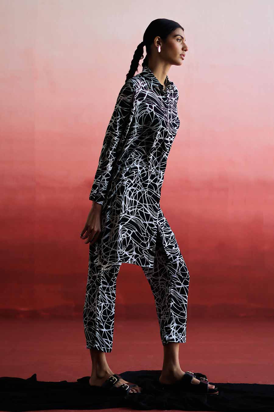 ZHEN - Low Back Shirt & Pant Co-Ord Set