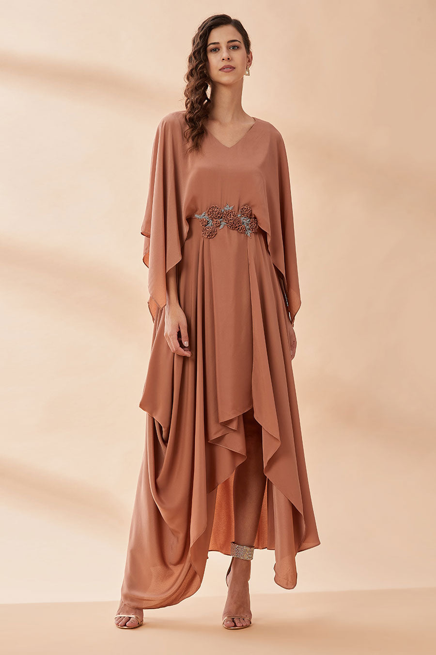 Molten Gold Embroidered Drape Dress
