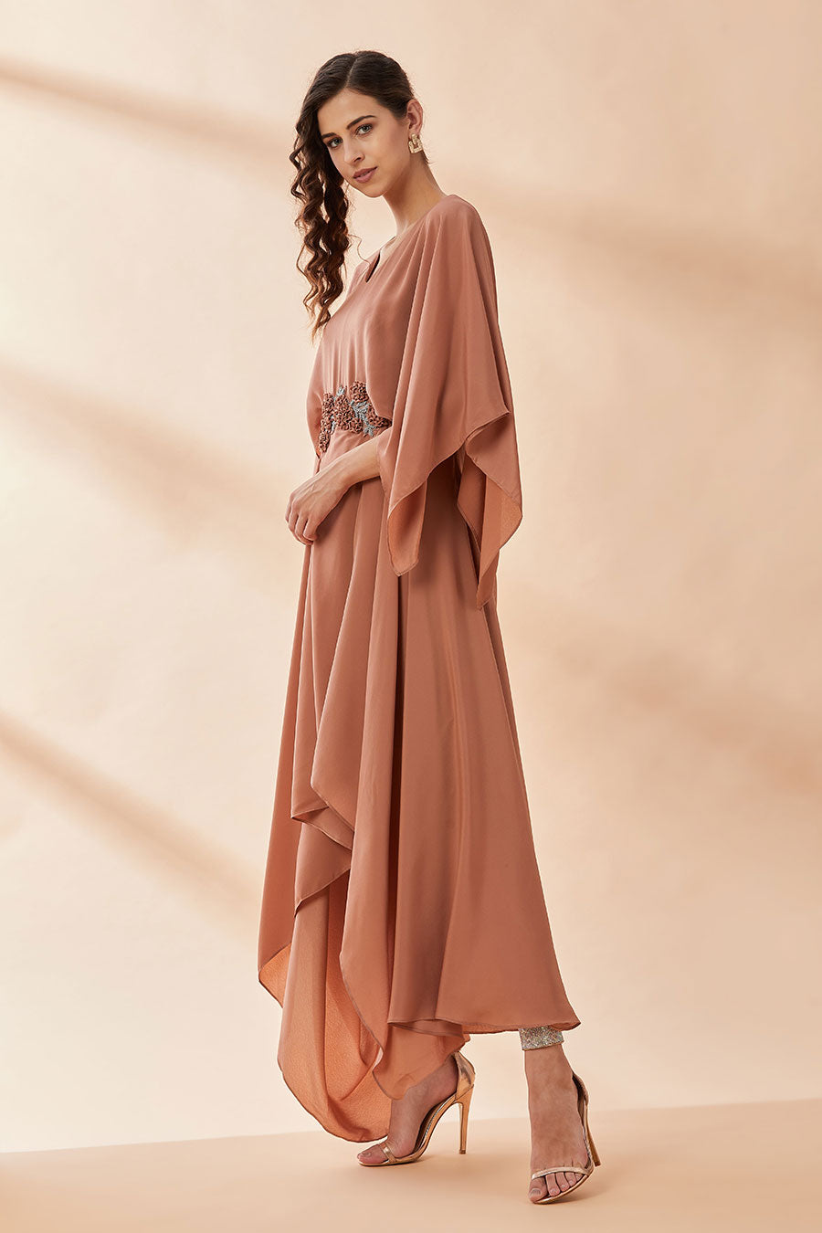 Molten Gold Embroidered Drape Dress