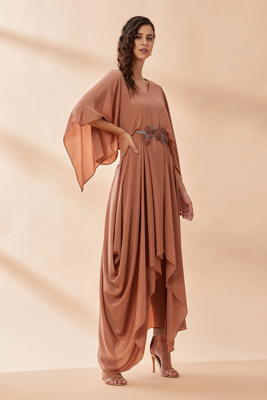 Molten Gold Embroidered Drape Dress
