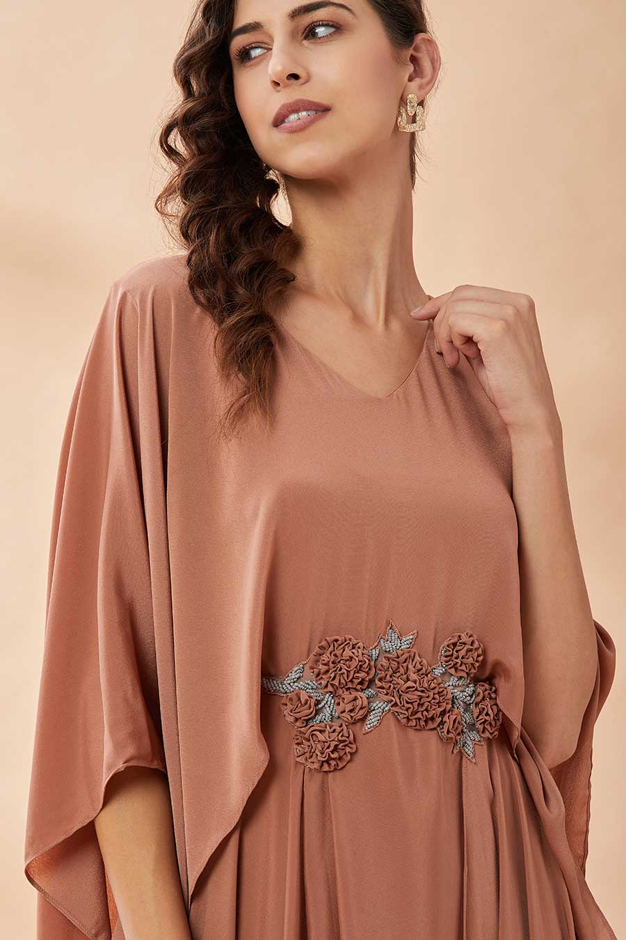 Molten Gold Embroidered Drape Dress