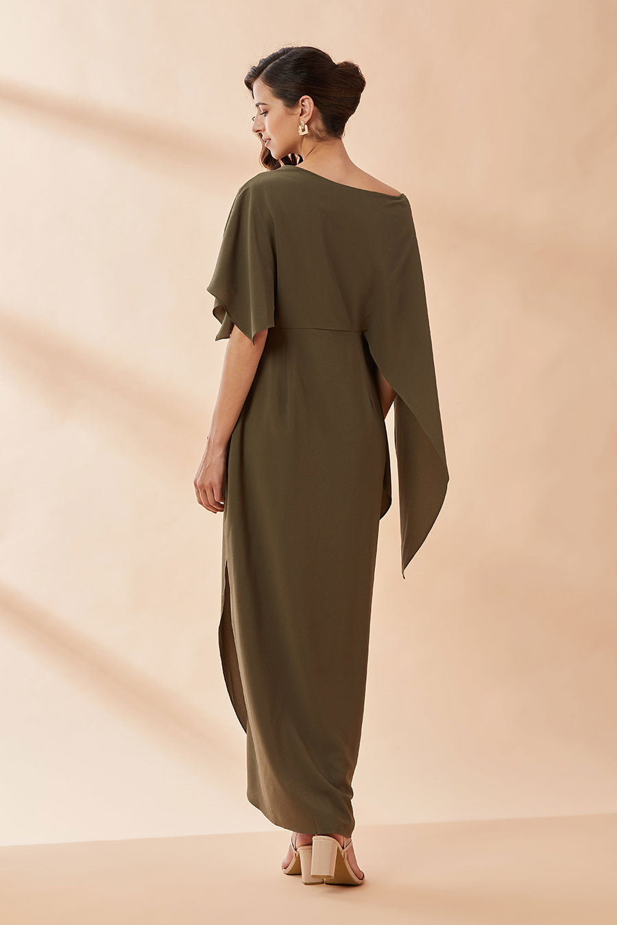 Olive Pleated Sequin Drape Dress