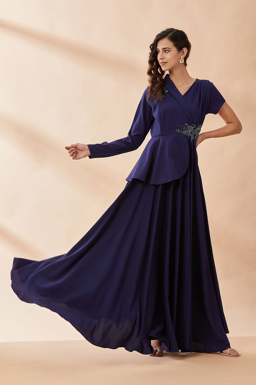 Navy Crystal Blazer Gown Dress