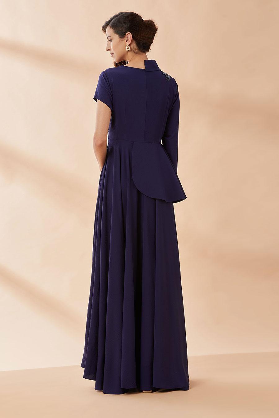 Navy Crystal Blazer Gown Dress