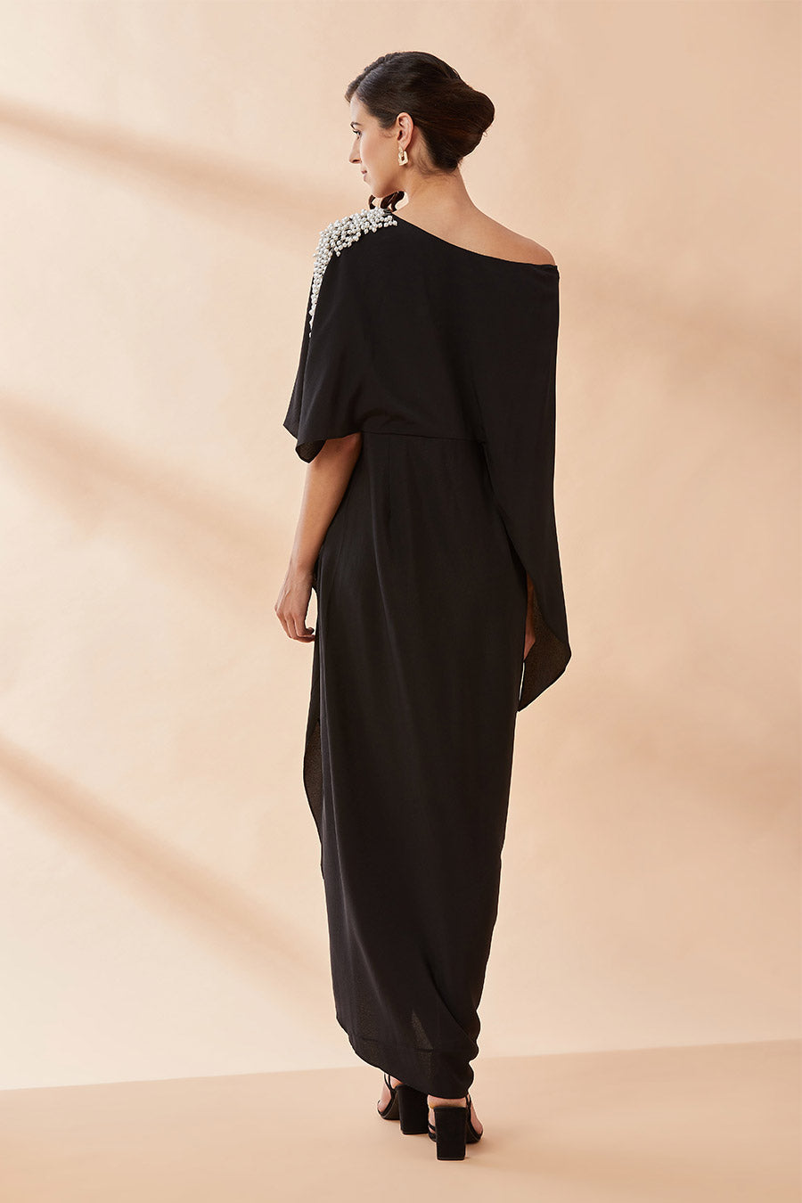 Black Pearl One-Shoulder Drape Dress