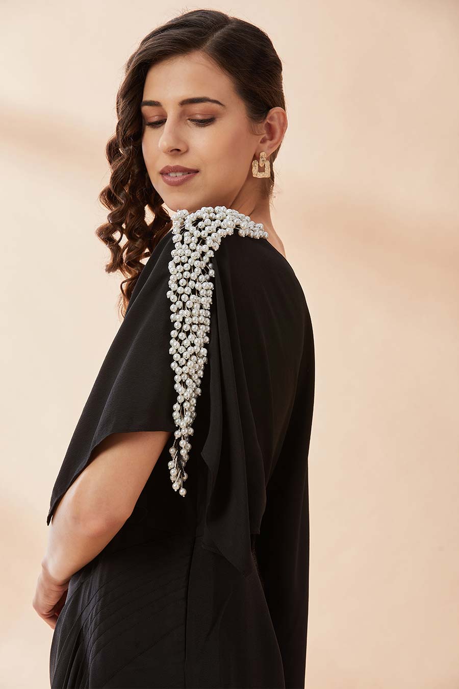 Black Pearl One-Shoulder Drape Dress