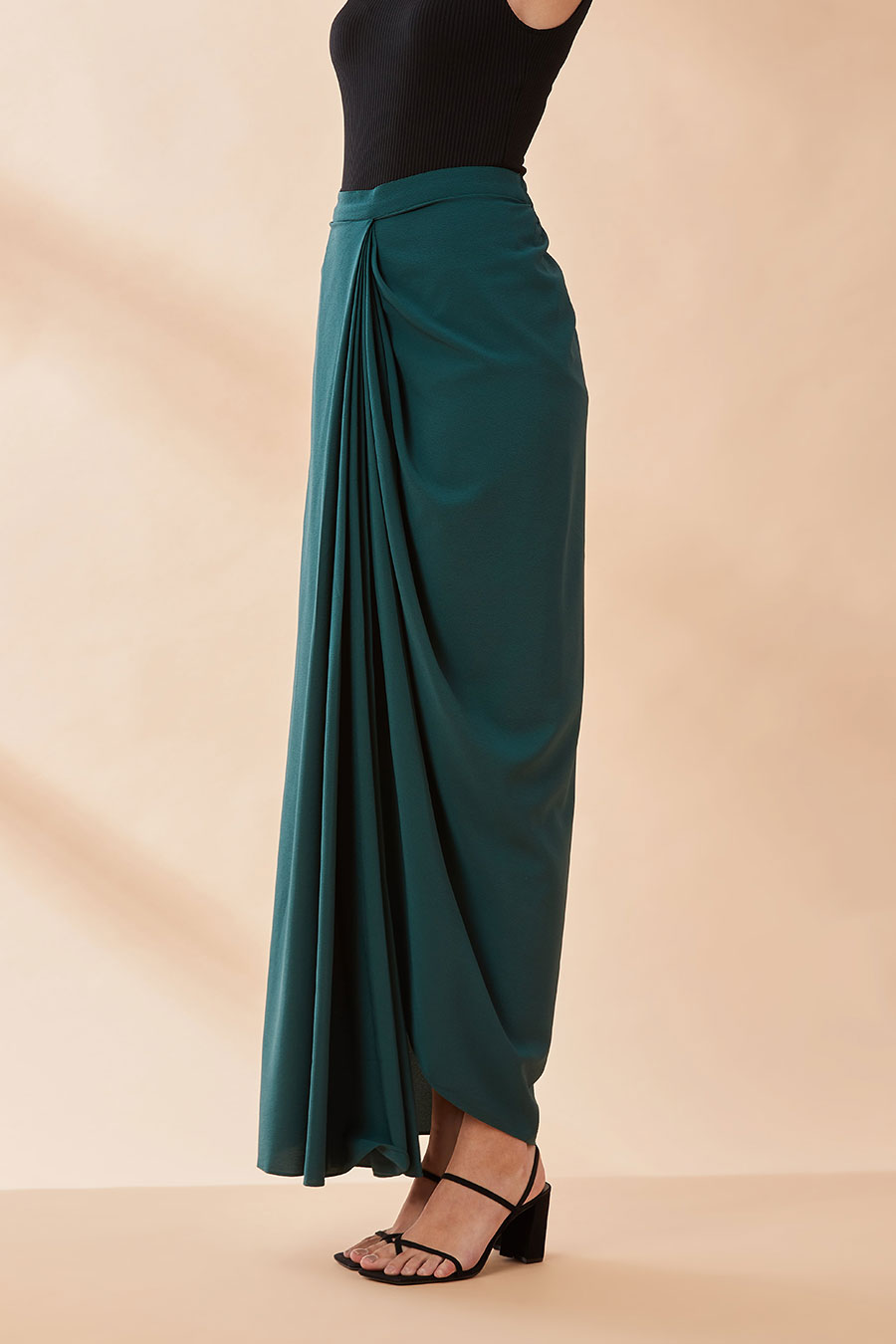 Green Pre-Pleated Drape Skirt