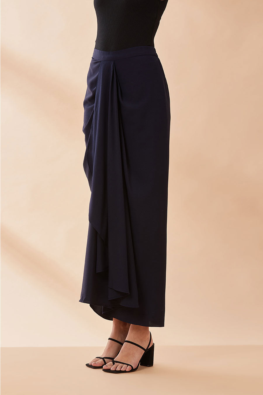 Navy Blue Cascade Drape Skirt