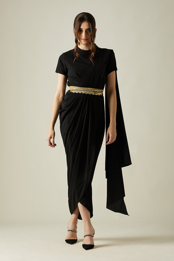 Shop Black Saree Dress With Molten Gold Belt by AAKAAR at House of  Designers – HOUSE OF DESIGNERS