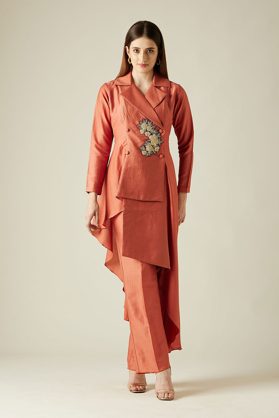 Orange Bloom Blazer Tunic & Pant Co-Ord Set